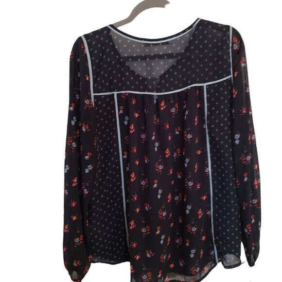 Abercrombie & Fitch Floral Semi-Sheer Long Sleeve Tie Detail Blouse Size Medium - Picture 7 of 7